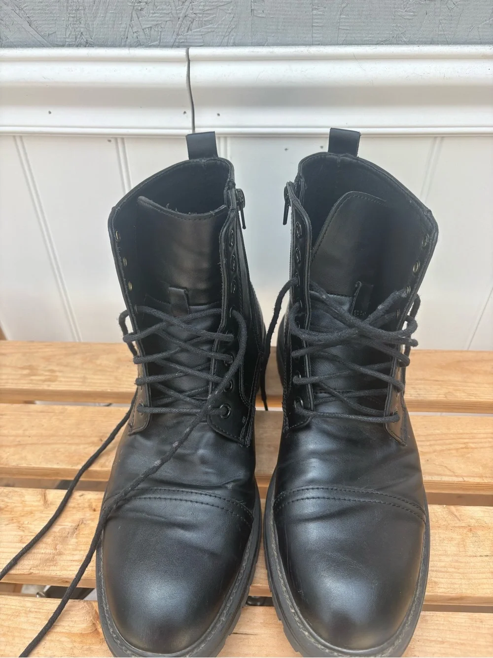 Men's Black balance Leather Lace-Up Combat Boots